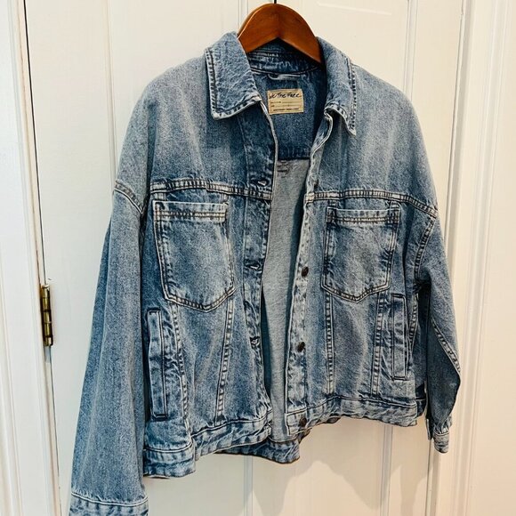 Free People Women's Denim Jacket Blue Cotton Blend Rumors Size L - We The Free - Picture 14 of 16
